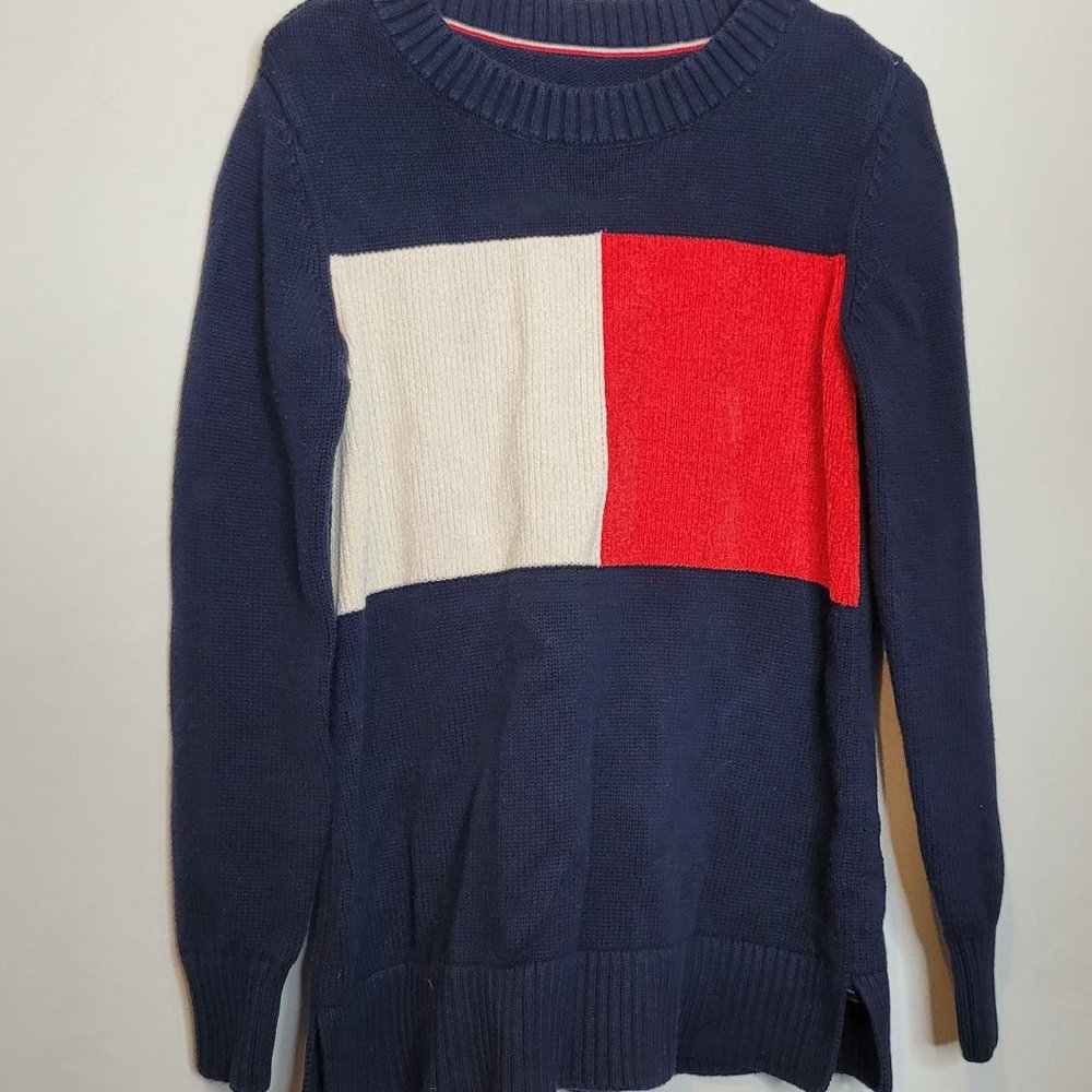 Tommy Hilfiger Flag Logo Sweater Women Size Small 2018 Navy Cotton Blend